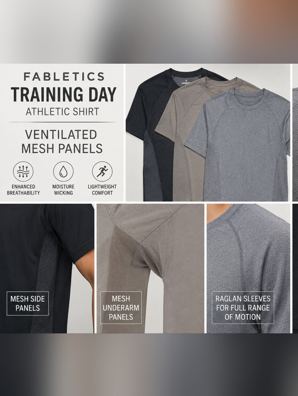 Fabletics "Training Day" Mens athletic shirt ventilated mesh Panels Size M